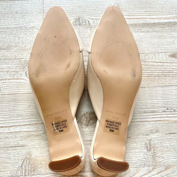 Ann Taylor Tortoiseshell Buckle Patent Leather Mule Kitten Heel Pumps | Nude 8.5 - Image 6