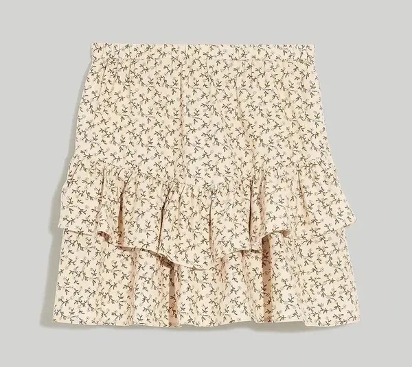 NWT Madewell Flannel Cream Pull-On Floral Tiered Mini Skirt Sz S - Image 3