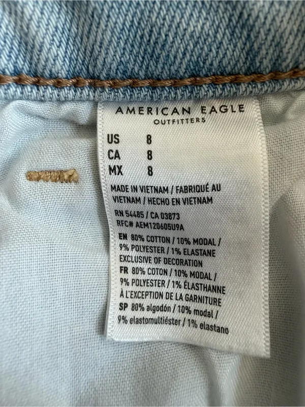 American Eagle Size 8 Super High Rise Distressed Light Wash Denim Shorts - Image 4