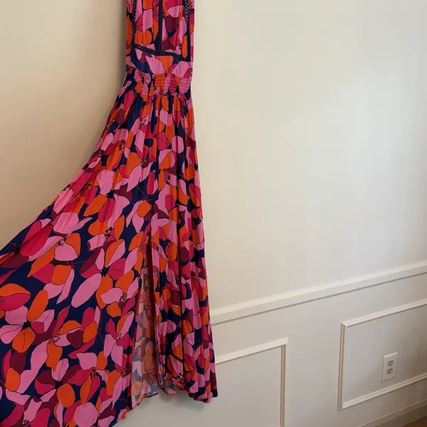 Anthropologie‎ Abel The Label Charlotte halter maxi dress orange Blue Pink M - Image 2
