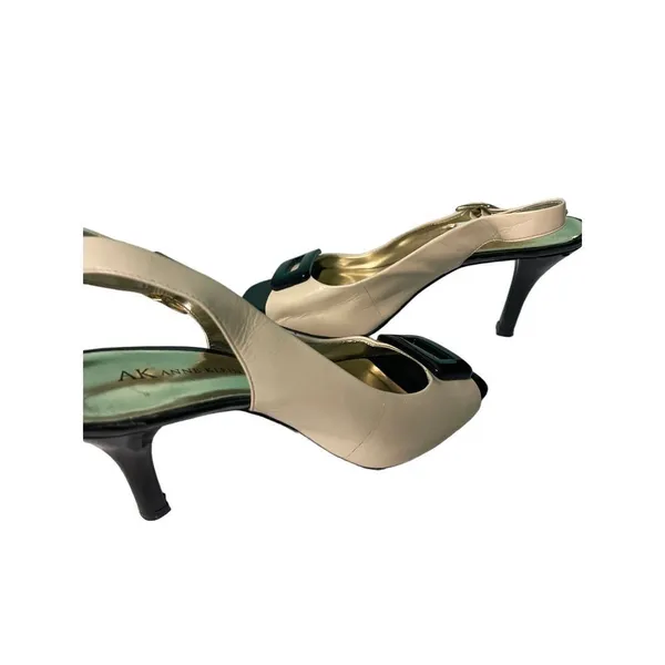 Anne Klein Elegant Slingback Heels Cream Black Buckle Peep Toe‎ Dress S-187 - Image 6