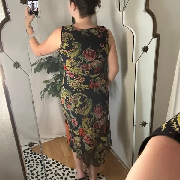 Vintage Floral Paisley Sequin Midi Sheath Dress Black Medium - Image 5