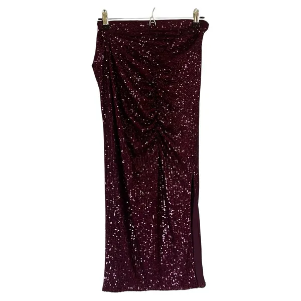 Wildfox sequin ruched side slit midi skirt purple - Image 3
