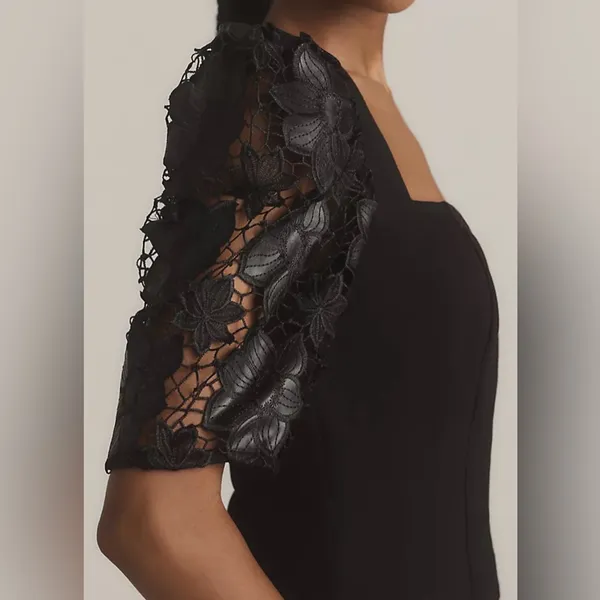Anthropologie Dolan Black Lace Sleeve Square Neck Women's Top - Image 2