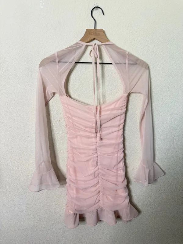 Babyboo Brea Pink Mini Dress Sparkle‎ Shimmer Long Sleeve Mesh Women’s Size S - Image 5