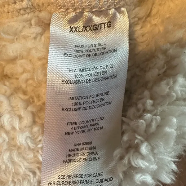 Free Country Vest Womens 2XL cream Faux Fur Sherpa Fleece Full Zip Pockets - Image 4
