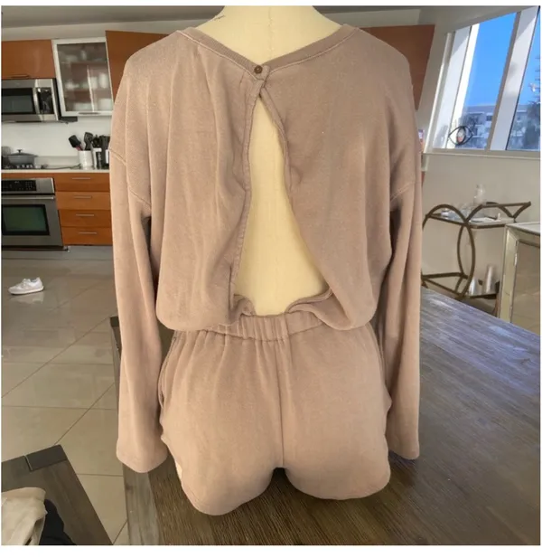 Free People Long Sleeve Romper Tan Open Back - Image 3