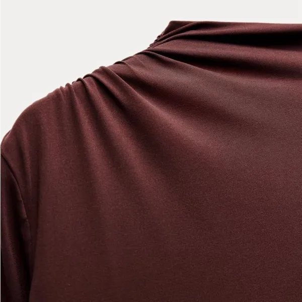 NWT Zara Draped Long Ruched Maxi Dress in Tobacco Brown Size XS - Image 11