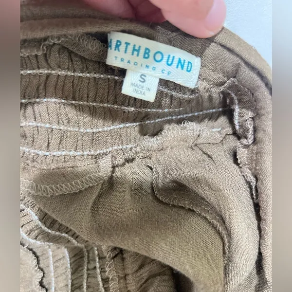 Earthbound Trading Co halter neck, gathered waist, harem leg jumpsuit, olive S - Image 13