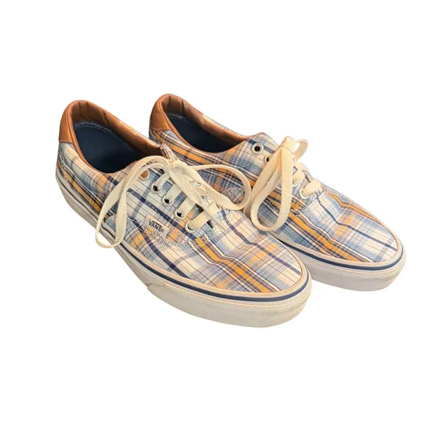 Vans Womens Size 8.5 Era 59 Plaid Skate Shoes Blue‎ Yellow Canvas Sneakers Retro - Image 2