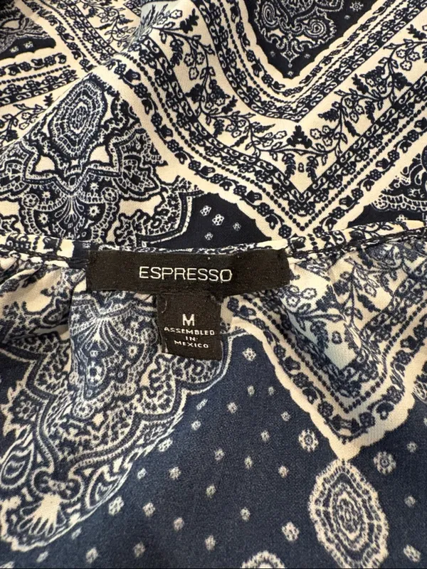 Espresso Navy and White Printed Peasant Blouse Blue Size M - Image 3