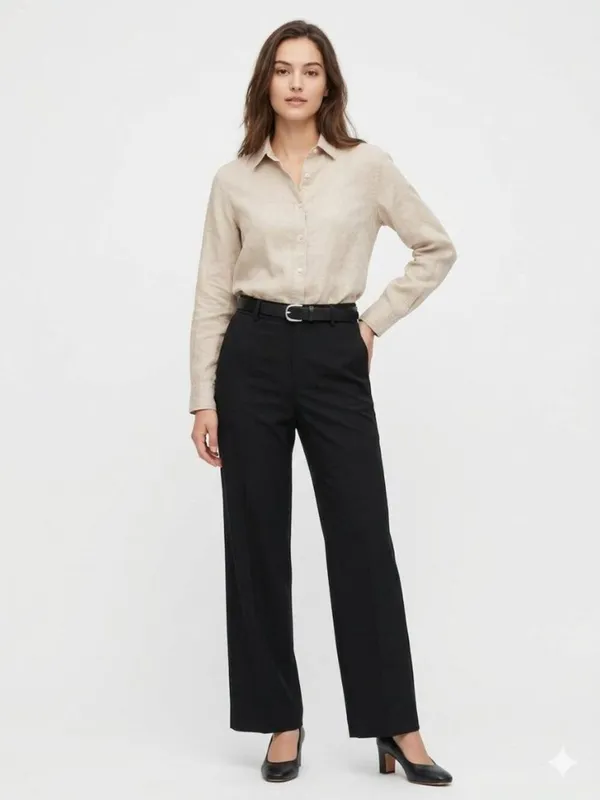Uniqlo 100% Linen Tan Long Sleeve Button Blouse Top M - Image 6