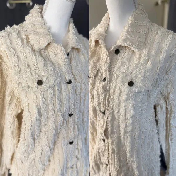 Pilcro Fluffy Corduroy Trucker Jacket Womens Large Cream Frayed Fringe NWOT - Image 5