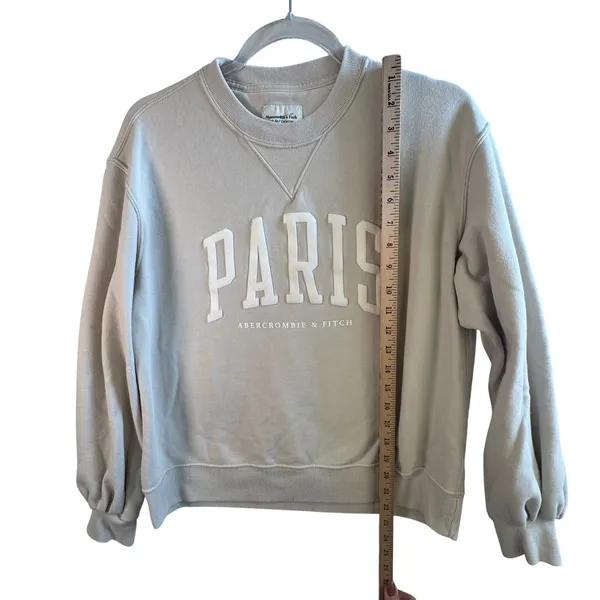 Abercrombie & Fitch Paris‎ Sweatshirt Oatmeal Beige Graphic Crewneck S AF Preppy - Image 6