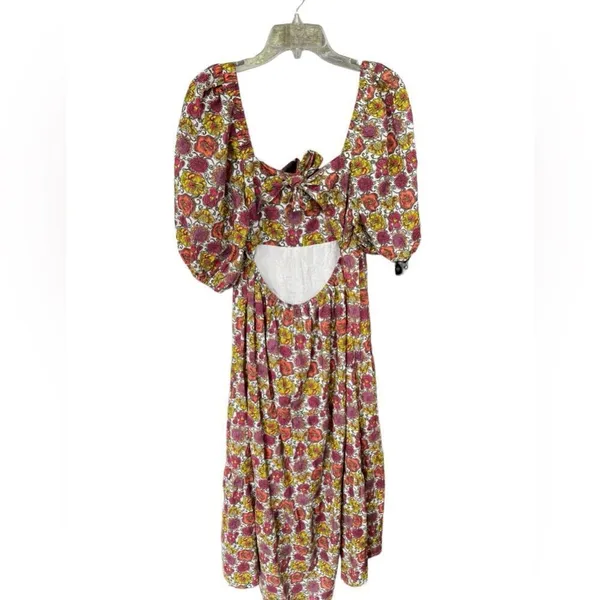 MINKPINK Yasamin Tiered Midi Dress in Pink Yellow Floral M - Image 4