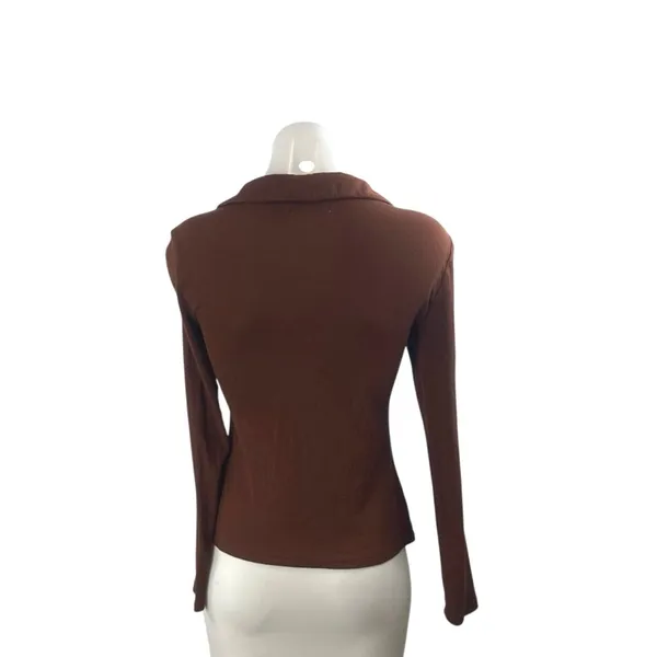 Madewell Women's Brown Collared Long Sleeve Button Down Tee T-Shirt Blouse Top S - Image 3