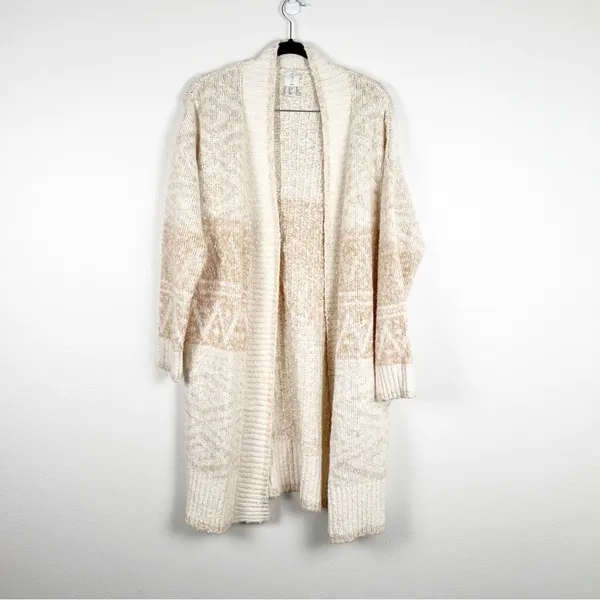 Joie Longline Oversized Chunky Cardigan Cream Fair Isle Knit L‎ - Image 3