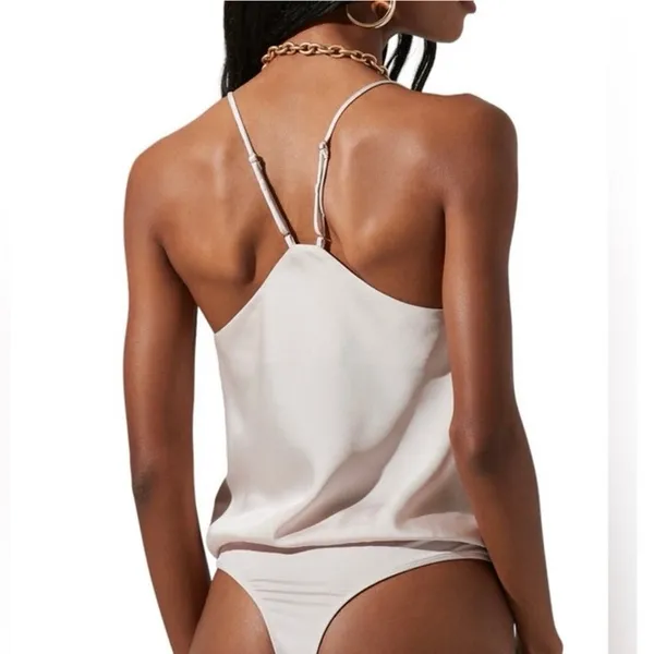 ASTR The Label The Drape Pink Silk Satin Spaghetti Strap Sleeveless Bodysuit Top - Image 12