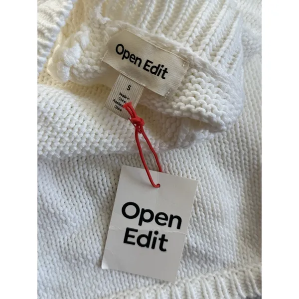 NEW Open Edit Cropped‎ Chunky Sweater Cream White Open Back Tie Bow Womens Small - Image 2