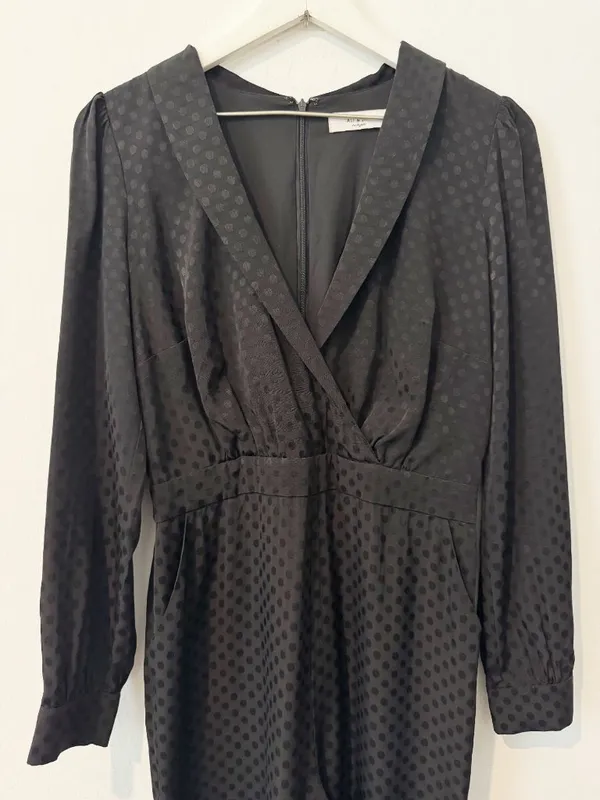 Ali‎ Jay Jumpsuit Size Medium Black Polka Dot Long Sleeve Pocket Mob Wife Retro - Image 6