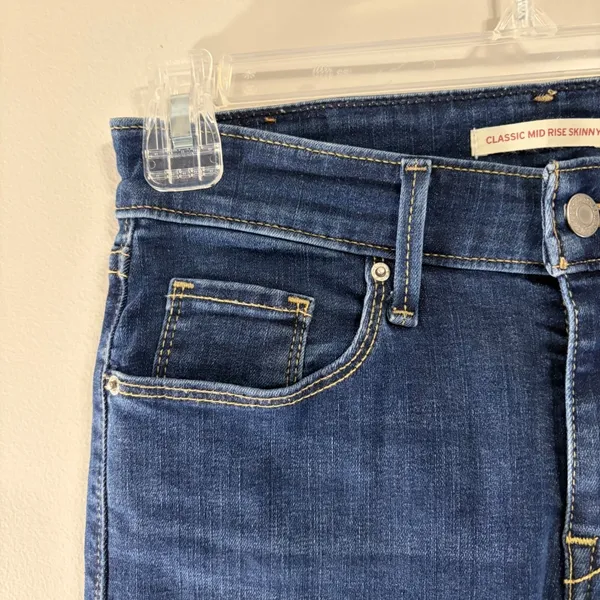 Levis Classic Mid Rise Skinny Jeans Womens 2 Dark Wash Blue Denim‎ Pants - Image 14