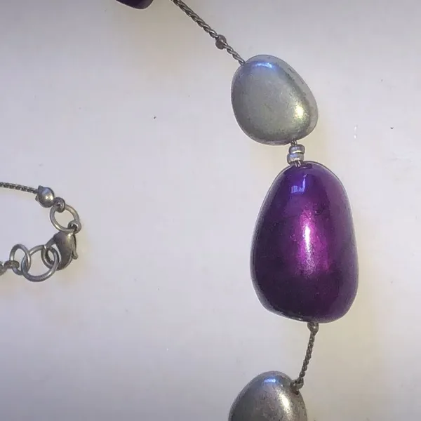 Purple and Silver Tone Beaded Boho Necklace - Image 7