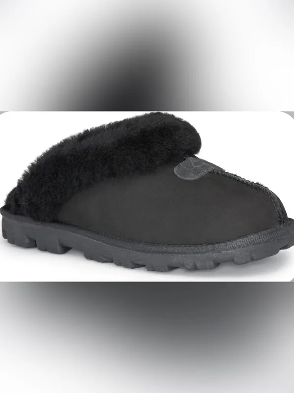 UGG Coquette Black Suede Shearling Slippers Mules Size 7 - Image 4
