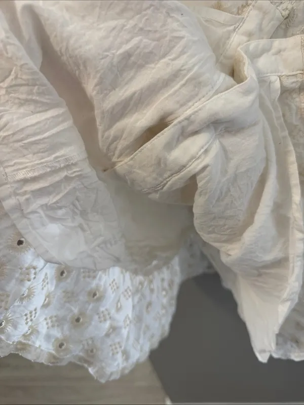$198 Karlie Cream Eyelet Button-Front Ruffle Mini Dress M - Image 7
