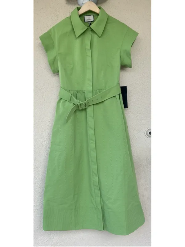 New Tuckernuck Pistachio Green Chloe Midi Dress S Belted Collared Moir Classic - Image 8