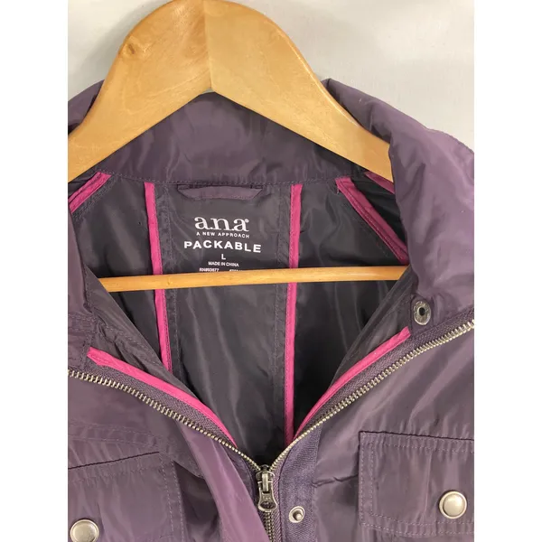 ana Dark Purple Zip Up Packable Windbreaker Jacket Size Large - Image 2
