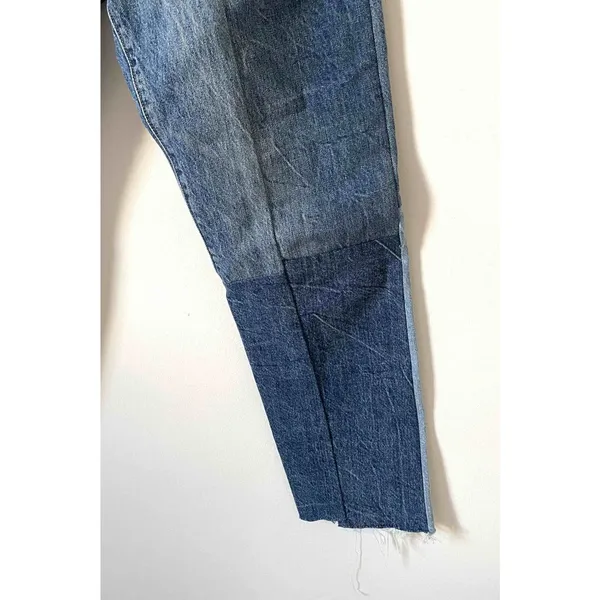 Levi's High Rise Color Block Raw Hem Straight Ankle Denim Jeans Blue Size 27 - Image 5