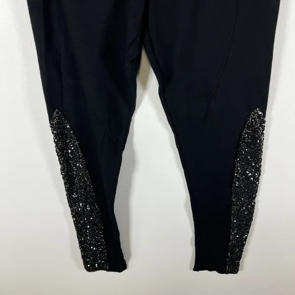 Alice + Olivia Black Sequin Accent Slim Fit Ponte Pants Size‎ 4 Waist Designer - Image 3