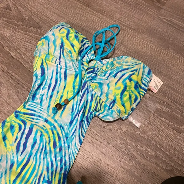 NWT Joe Boxer Neon Tie Monokini Swimsuit Medium Blue Green Cutout - Image 3