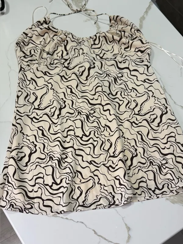 Abercrombie & Fitch Halter Ruched Abstract Print Mini Dress Size XL - Image 14