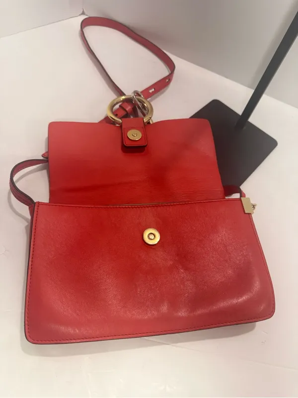 Chloé Faye Small Suede & Leather Crossbody Shoulder Bag – Red / Rust - Image 6