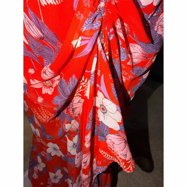ASTR The Label Dress Womens XS Red Floral Faux Wrap Midi Ruched Side Tie - Image 6