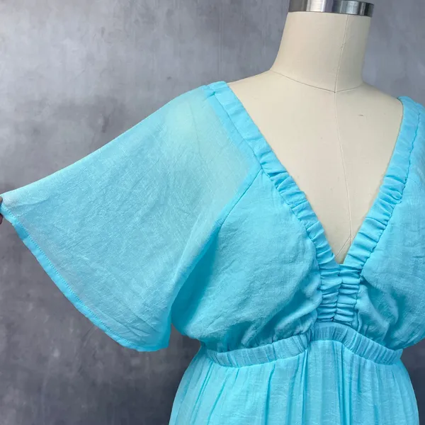 Boston Proper Women Tiered Gauze Maxi Dress Size XL Flutter Sleeve Flowy Coastal - Image 4