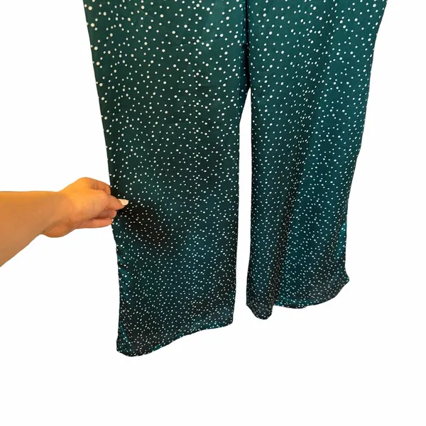 NWT Nasty Gal Green Polka Dot Satin Two Piece Set Crop Top & Wide Leg Pants - Image 3