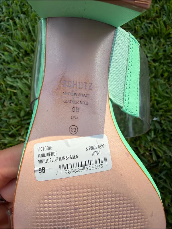 Schutz Victorie Transparent Block Heel Sandals Green 9B $138 - Image 5