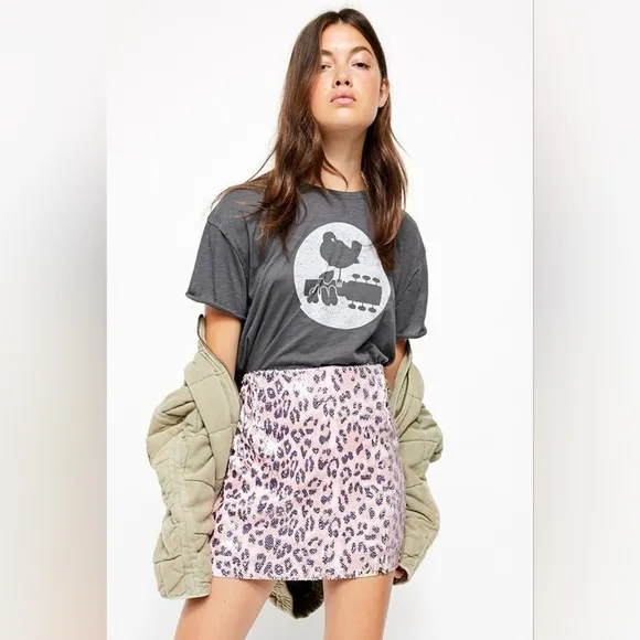 Free People Pink Leopard Print Sequin Mini Skirt - Image 2