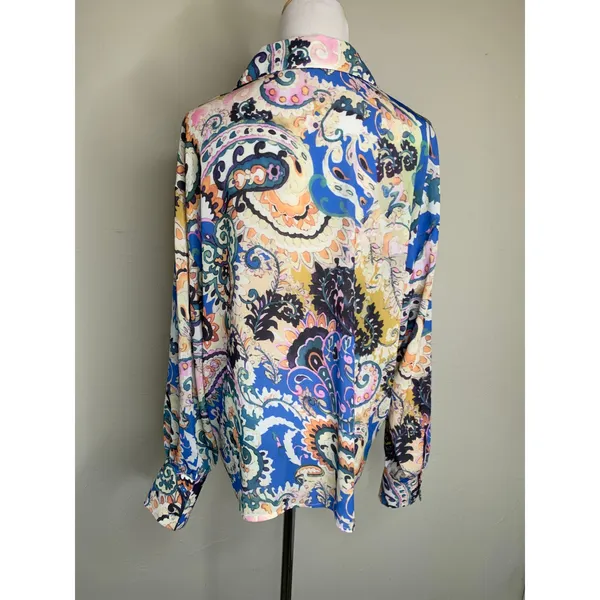 SundayUp Paisley Blouse Sz Large Blue Pink Boho Preppy - Image 2