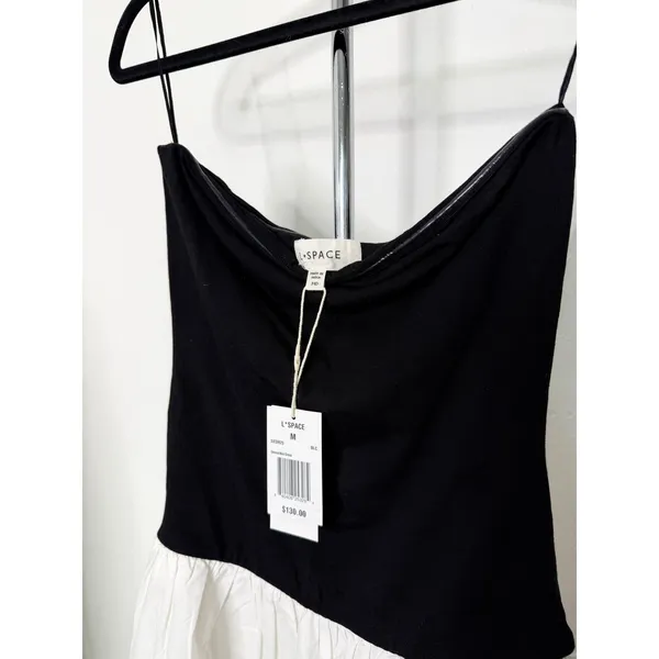 L*Space Mini Dress Black White Sienna Strapless Drop Waist Colorblock - Image 3