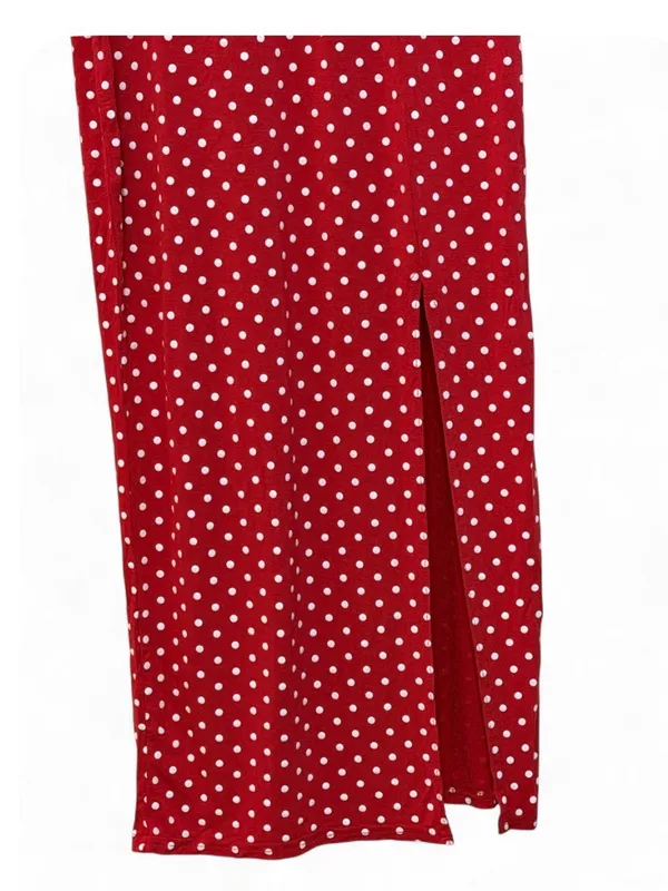Missguided Women’s Red Sleeveless V-Neck Polka Dot Deep Plunge Slit Maxi Dress 4 - Image 7