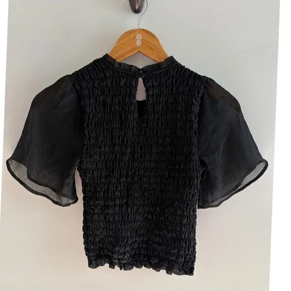 Abercrombie & Fitch Black Smocked Flutter Sleeve Top Y2K Coquette Crop Blouse XS - Image 3