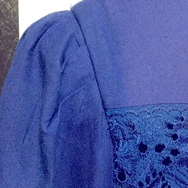 Vintage 80s Royal Blue Prairie Dress Modest Long Sleeve Size 12 Woman’s Large XL - Image 16