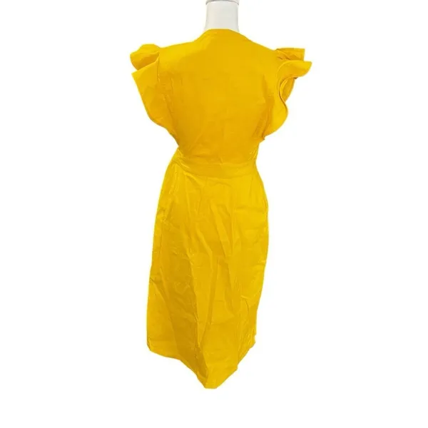 A.L.C. Walker Yellow Linen Blend Wrap Midi Dress Ruffle Sleeve Size 4 - Image 12