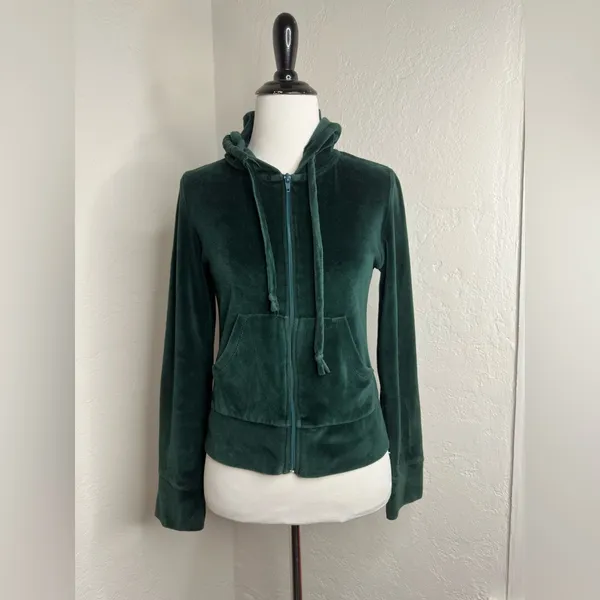Gazoz USA Forest Green Velour Zip-Up Hoodie Small - Image 7
