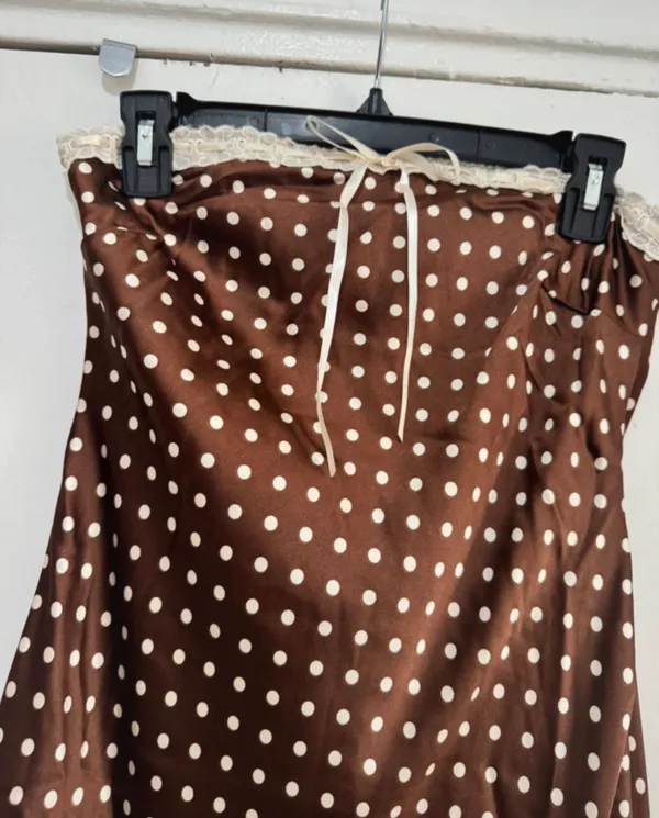 Jessica Simpson Polka Dot Front Tie Strapless Dress size M brown/white - Image 4