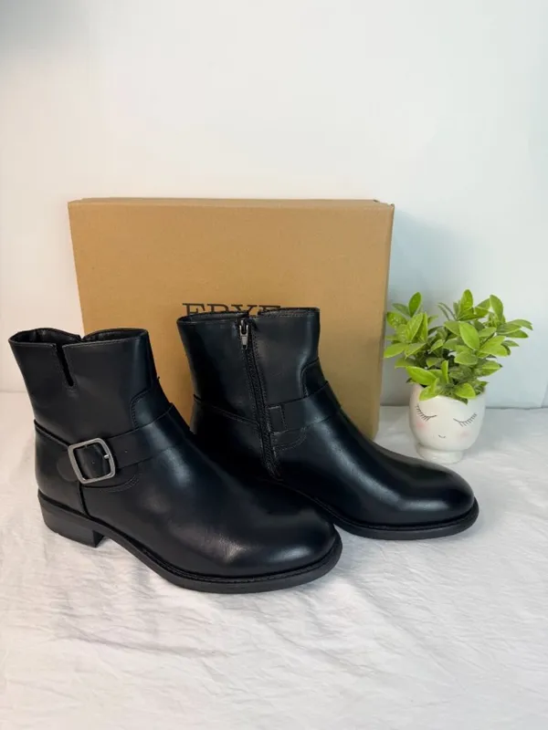 Frye Womens 9M Black Leather Ankle Boots Buckle Zip Casual Biker NWT - Image 12