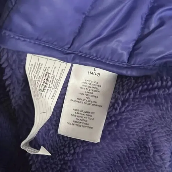 Free Country Women's Fleece Quilted Hybrid Vest Grey Purple Large - Image 6